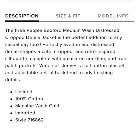 Free People S Bedford Medium Wash Distressed Cropped Denim Jacket 100% Cotton - Picture 5 of 7